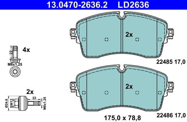Brake Pad Set, disc brake ATE Ceramic 13.0470-2636.2