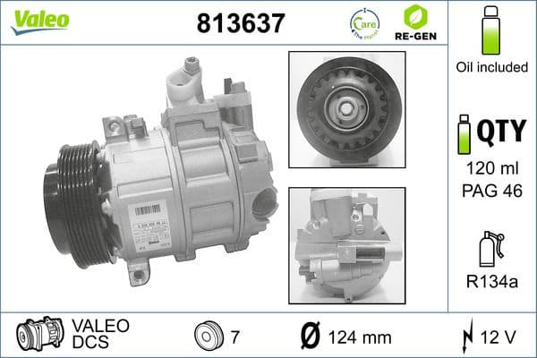 Compressor, air conditioning VALEO RE-GEN REMANUFACTURED 813637