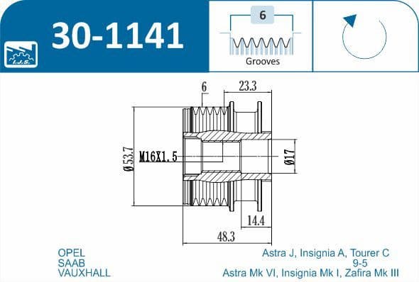 Alternator Freewheel Clutch 30-1141 - image 2