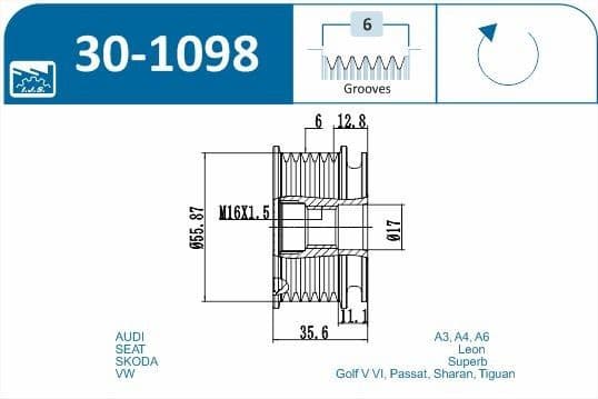 Alternator Freewheel Clutch 30-1098 - image 2