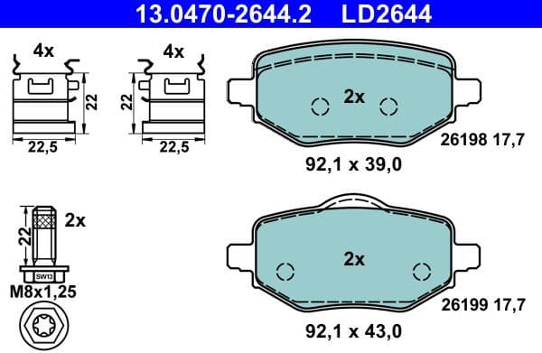 Brake Pad Set, disc brake ATE Ceramic 13.0470-2644.2