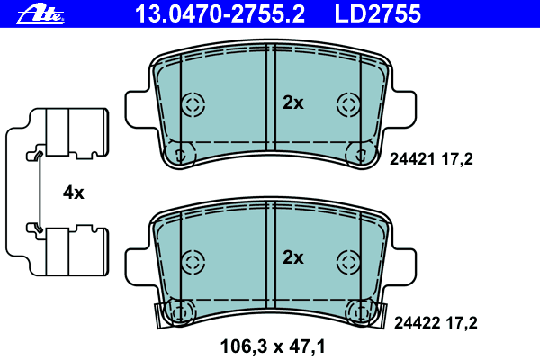 Brake Pad Set, disc brake ATE Ceramic 13.0470-2755.2