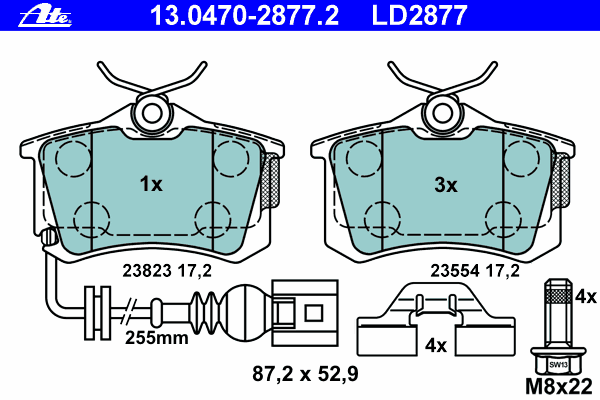 Brake Pad Set, disc brake ATE Ceramic 13.0470-2877.2