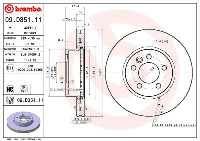 Brake Disc PRIME LINE - UV Coated 09.D351.11