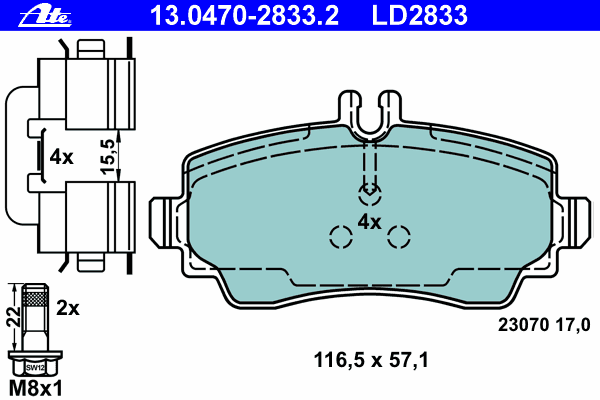 Brake Pad Set, disc brake ATE Ceramic 13.0470-2833.2