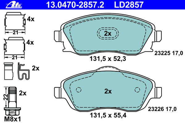Brake Pad Set, disc brake ATE Ceramic 13.0470-2857.2