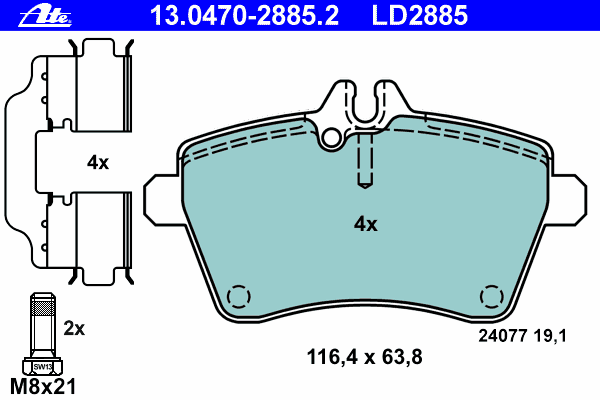 Brake Pad Set, disc brake ATE Ceramic 13.0470-2885.2