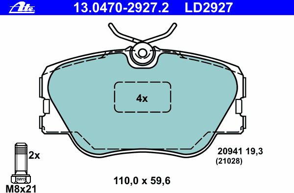 Brake Pad Set, disc brake ATE Ceramic 13.0470-2927.2
