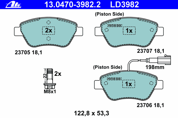 Brake Pad Set, disc brake ATE Ceramic 13.0470-3982.2