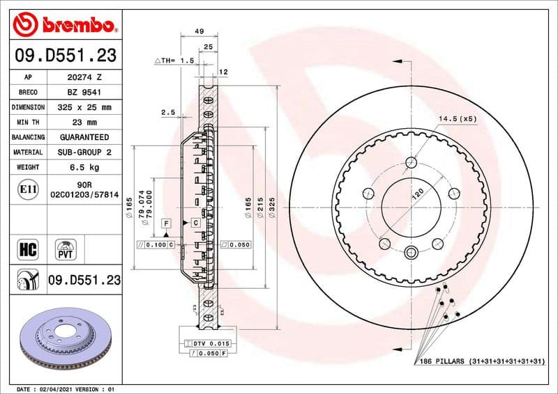 Brake Disc PRIME LINE - Lightweight 09.D551.23