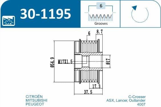 Alternator Freewheel Clutch 30-1195 - image 2
