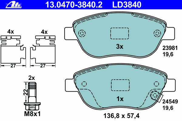 Brake Pad Set, disc brake ATE Ceramic 13.0470-3840.2