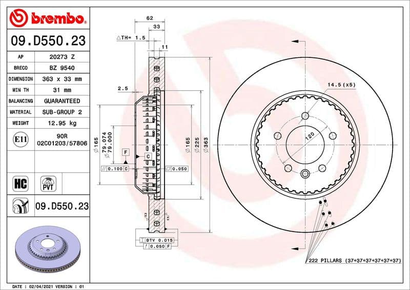 Brake Disc PRIME LINE - Lightweight 09.D550.23