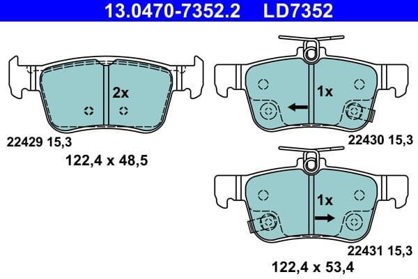 Brake Pad Set, disc brake ATE Ceramic 13.0470-7352.2