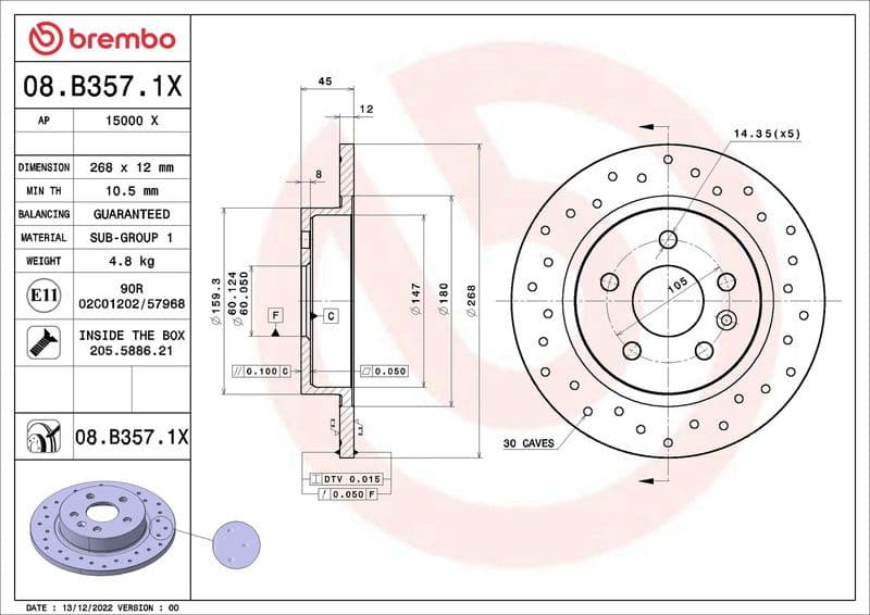 Brake Disc XTRA LINE - Xtra 08.B357.1X