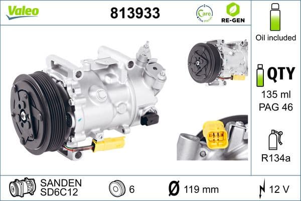 Compressor, air conditioning VALEO RE-GEN REMANUFACTURED 813933 - image 2