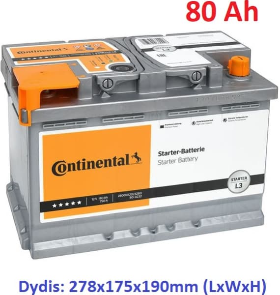 Akumuliatorius CONTINENTAL 80Ah 750A PREMIUM - 2800012023280 - Autoera