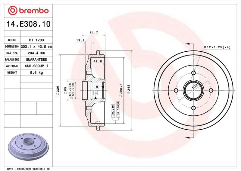 Brake Drum ESSENTIAL LINE 14.E308.10
