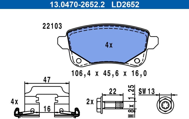 Brake Pad Set, disc brake ATE Ceramic 13.0470-2652.2