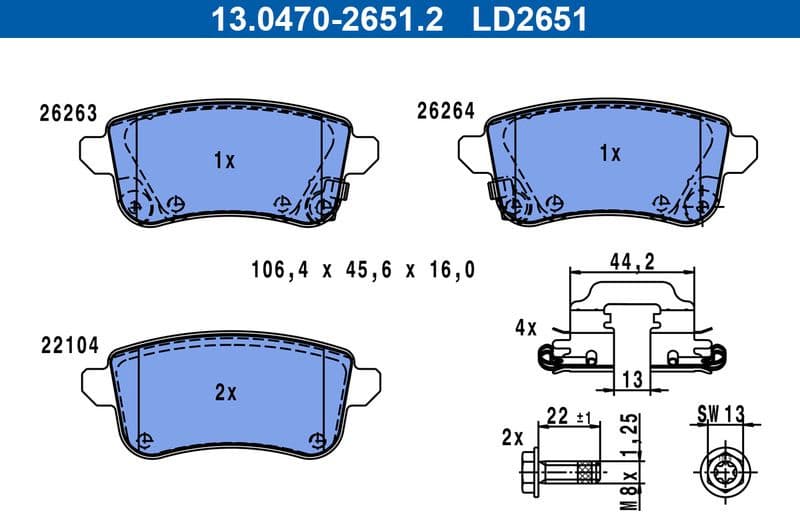 Brake Pad Set, disc brake ATE Ceramic 13.0470-2651.2