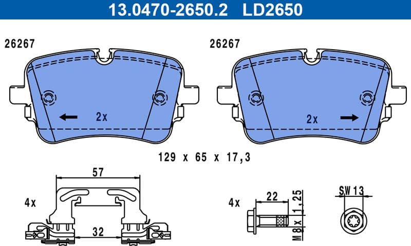 Brake Pad Set, disc brake ATE Ceramic 13.0470-2650.2