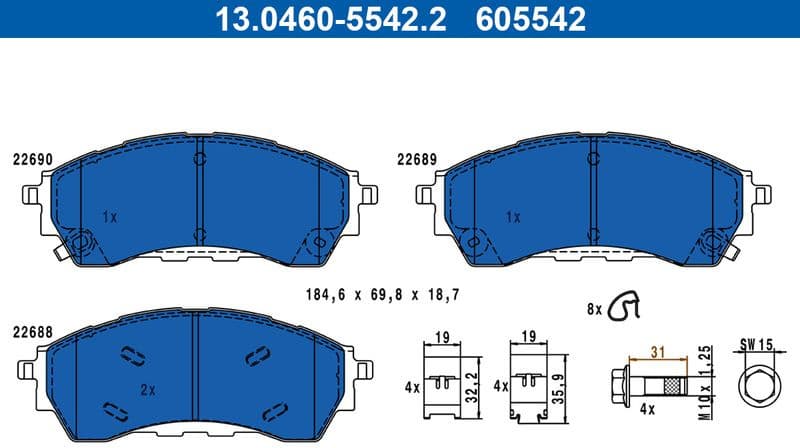 Brake Pad Set, disc brake 13.0460-5542.2