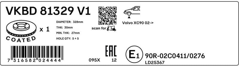 Brake disc, 1pcs FRONT VKBD81329V1 - image 2