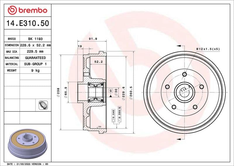 Brake Drum ESSENTIAL LINE - With Bearing Kit 14.E310.50