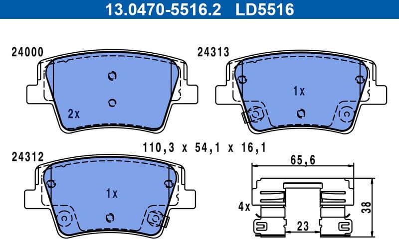 Brake Pad Set, disc brake ATE Ceramic 13.0470-5516.2