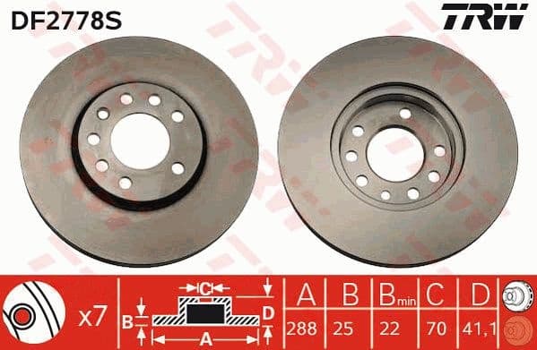 Brake Disc TRW SINGLE DF2778S