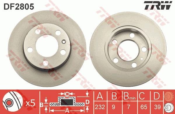 Brake discs kit rear, (2pcs), Top Quality DF2805