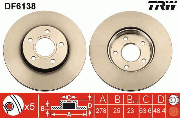 Brake discs kit front (2pcs), Top Quality DF6138