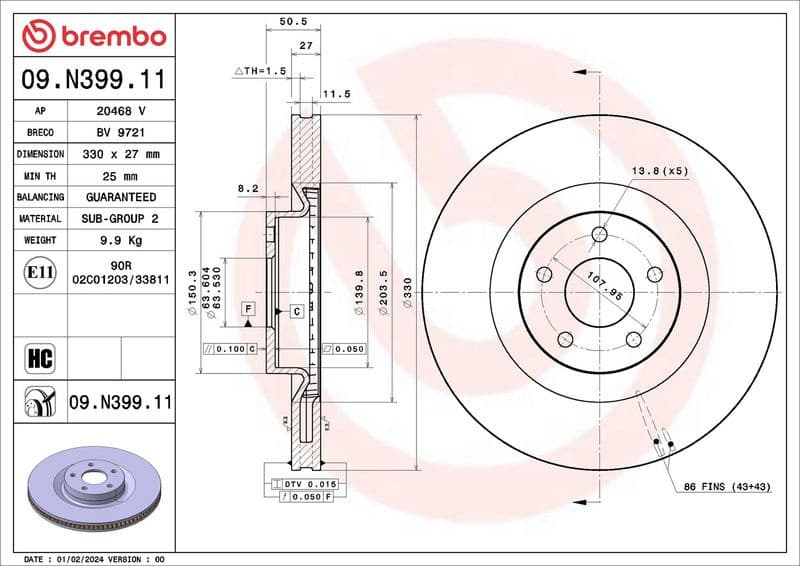 Brake Disc PRIME LINE - UV Coated 09.N399.11