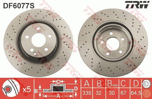 Brake Disc TRW SINGLE DF6077S