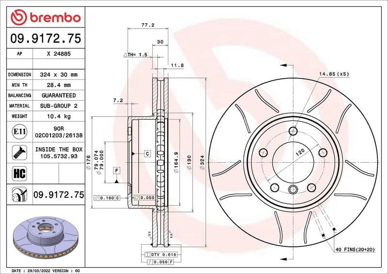 Brake disc, 1pcs FRONT, Top Quality 09.9172.75