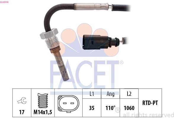 Sensor, exhaust gas temperature Made in Italy - OE Equivalent 22.0316