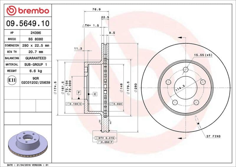 Brake Disc PRIME LINE 09.5649.10