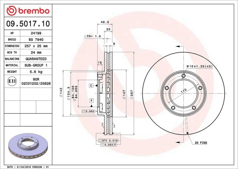 Brake Disc PRIME LINE 09.5017.10