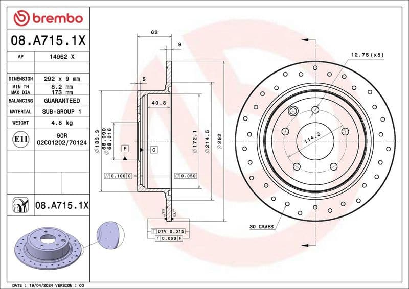 Brake Disc XTRA LINE - Xtra 08.A715.1X