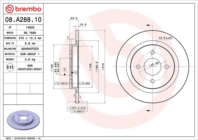 Brake Disc PRIME LINE 08.A288.10