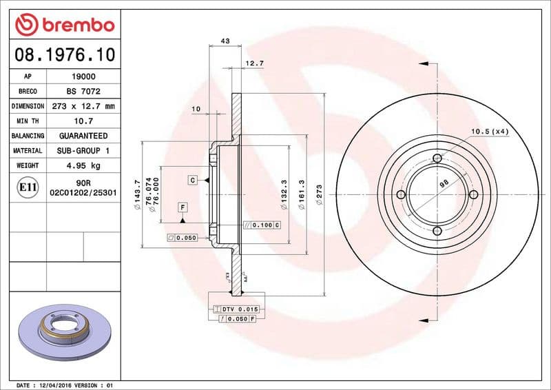 Brake Disc PRIME LINE 08.1976.10