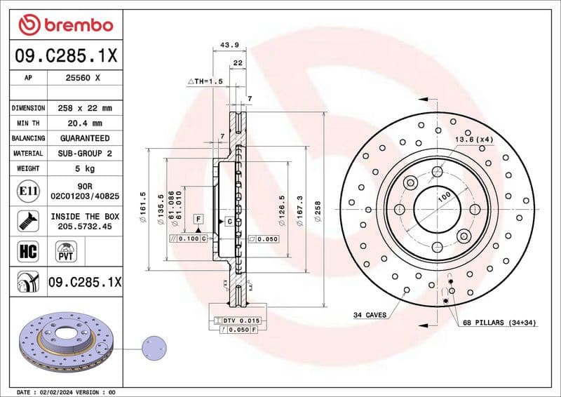 Brake Disc XTRA LINE - Xtra 09.C285.1X