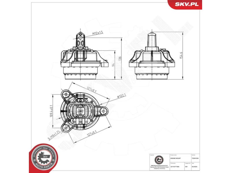 Mounting, engine 75SKV249