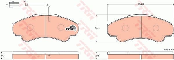 Brake Pad Set, disc brake COTEC GDB1518