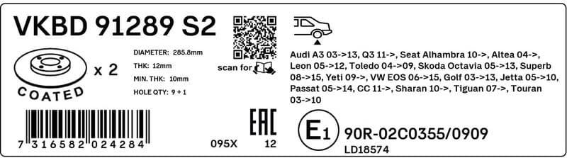 Brake Disc VKBD 91289 S2 - image 3