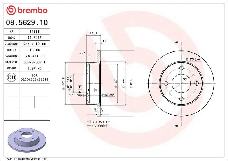 Brake Disc PRIME LINE 08.5629.10