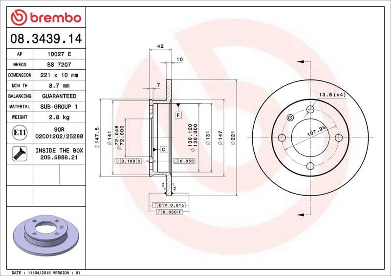 Brake Disc PRIME LINE 08.3439.14