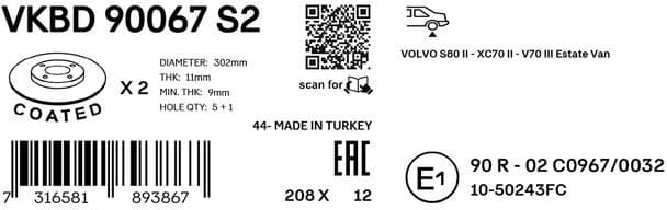 Brake Disc VKBD 90067 S2