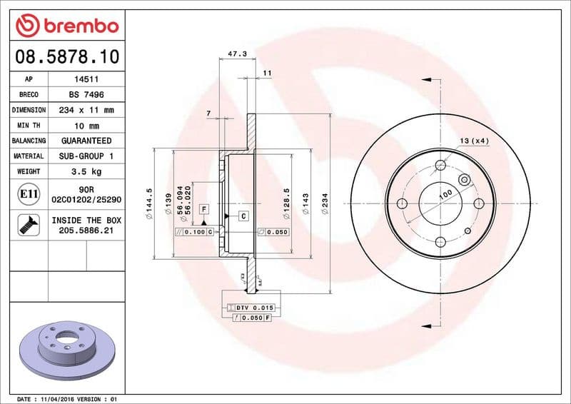 Brake Disc PRIME LINE 08.5878.10