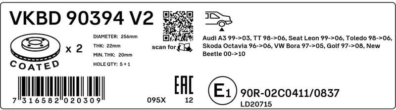 Brake Disc VKBD 90394 V2